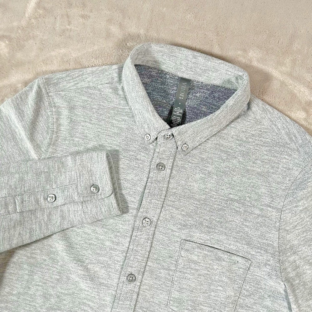 Vuori Ace Button Down Shirt Men S Heathered Gray Long Sleeve Stretch Pocket EUC